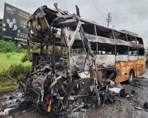 11 persons were killed and 38 others injured as a private bus travelling to Mumbai 