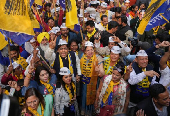 MCD poll counting: Sounds, songs and colour at AAP office amid trends seesaw