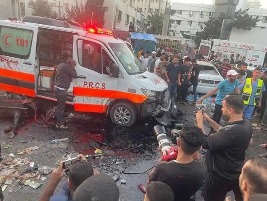 15 killed in Israeli attack on ambulance convoy near Gaza’s largest hospital